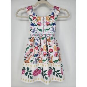 Girls Colorful Safari Animals Floral Sun Dress Cross Back Playful Whimsical 3-4Y
